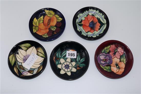 Five Moorcroft floral dishes